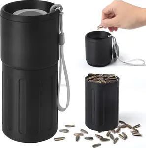 Printed Portable Nut Snack Bowl with Shell Storage Sunflower Seed Cup for Car Travel Outdoor Sports Games Pistachio Container Gift Black