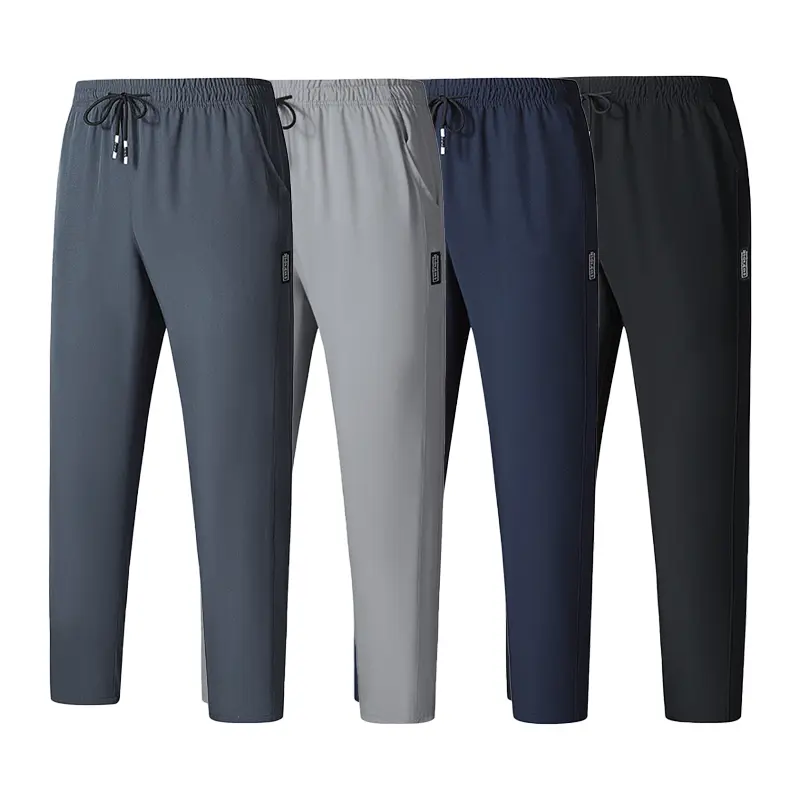 Men’s jogging pants—made from lightweight, breathable fabric with moderate stretch and an elastic waistband, straight-leg cut with pockets—solid-color outdoor casual sports pants that are machine washable, comfortable to wear, and versatile in style.