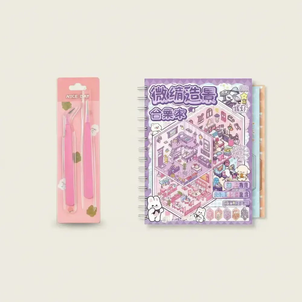 Mini Tweezers and 3D Sticker Book Bundle, Metal Tweezers Set with 30 Paper Decorative Stickers for DIY Scrapbooking and Crafts Scrapbook Materials Crafting Kit Handmade Crafts