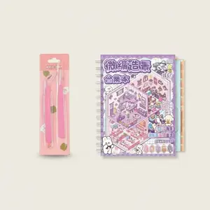 Mini Tweezers and 3D Sticker Book Bundle, Metal Tweezers Set with 30 Paper Decorative Stickers for DIY Scrapbooking and Crafts Scrapbook Materials Crafting Kit