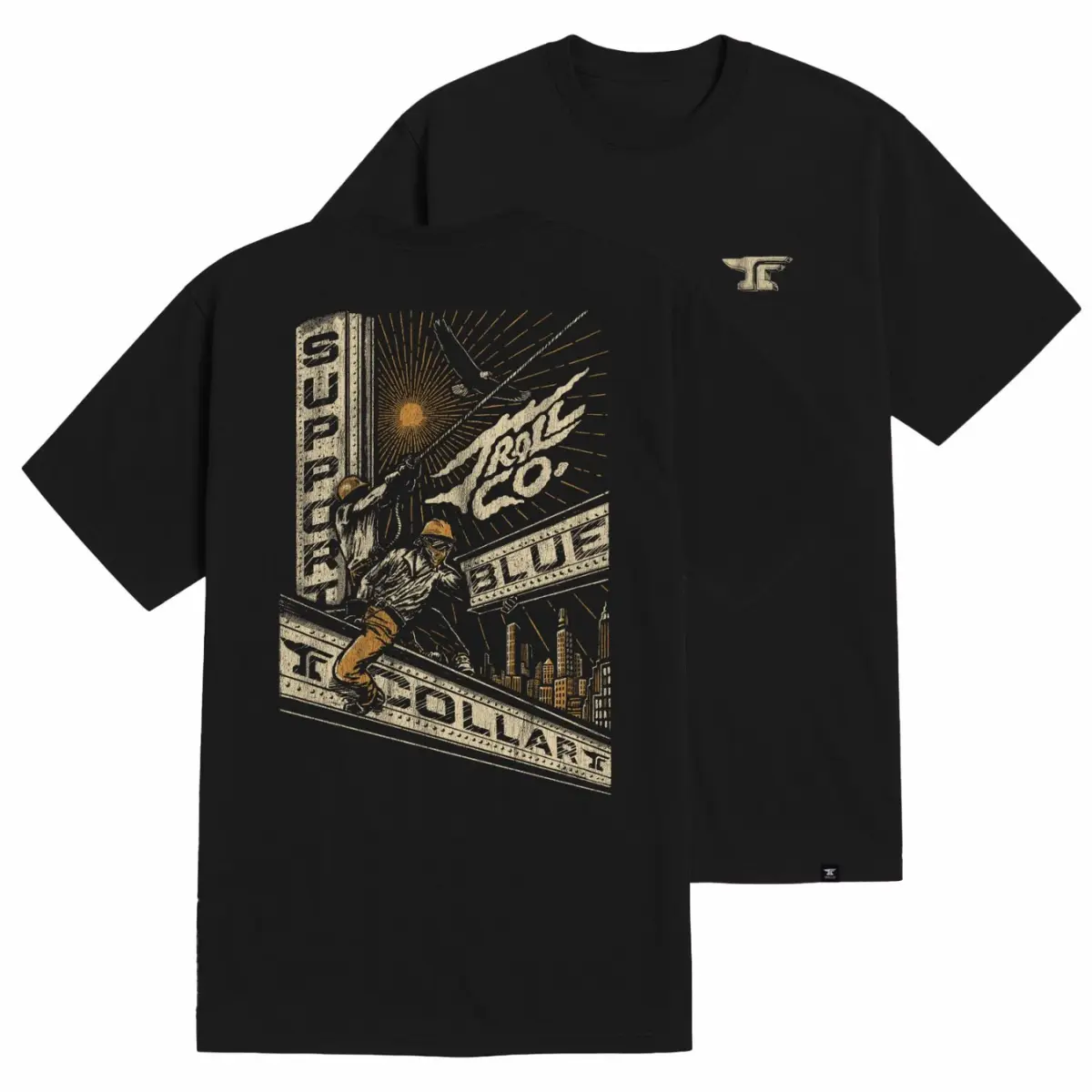 Blue Collar Construction Worker T-Shirt – Ironworker Rooftop Graphic Tee, Hardworking Tradesman Pride Workwear Shirt