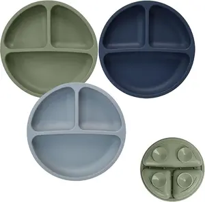 Tiny Marvels Baby Plates 3 Pack, 100% Food Grade Silicone Toddler Plates, Divided Baby Suction Plates, Non-Slip Toddler Plate Set, Baby Led Weaning Supplies, Microwave & Dishwasher Safe