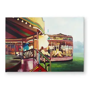 360 stand Carnival Fun Whimsical Vibe Carousel Scene Door Mat - 17x24 in. Standard Size Polyester Loop Indoor-Outdoor Floor Rug, for Hobby Bedroom Decor, Bold Colors Doormats, Bright Color Doormats
