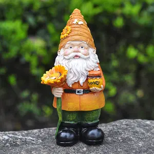 Cute dwarf holding honey jar and sunflower, garden decoration, festival decoration, decorate garden, honey old man, outdoor yard garden ornaments resin statue decoration crafts, living room, lawn,