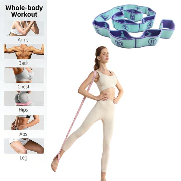 Adjustable Fabric Resistance Band, Multi-functional Bands for Exercise, Pilates and Gymnastics, Stretching Strap for Physical Therapy, Full Body Workout, Soft& Comfortable, with 12 Loops, Homegym Gear for Women Men