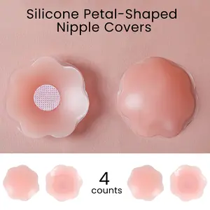 4 Counts Invisible Silicone Sticky Bra, self-adhesive seamless design with thicker center, strong adhesion prevents slipping during wear