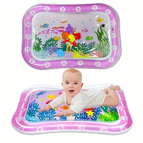 Inflatable Ocean Theme Tummy Time Water Mat for Babies - PVC Safe Infant Play Mat, Unisex Sensory Toy, Lightweight Air-Filled Edge, Leakproof Frame, Stroller-Friendly Baby Items, Floor-Use Play Gear, Christmas Shower Gift