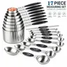17-Piece Stainless Steel Measuring Cup & Spoon Set - Kitchen Utensils, Household Items with 8 Heavy-Duty Cups, 8 Stack-Safe Silicone Double-Sided Magnetism Spoons, 1 Leveler, 0 – 500 Ml US/Metric, Dry/Liquid, Easy-Clean Baking Essential