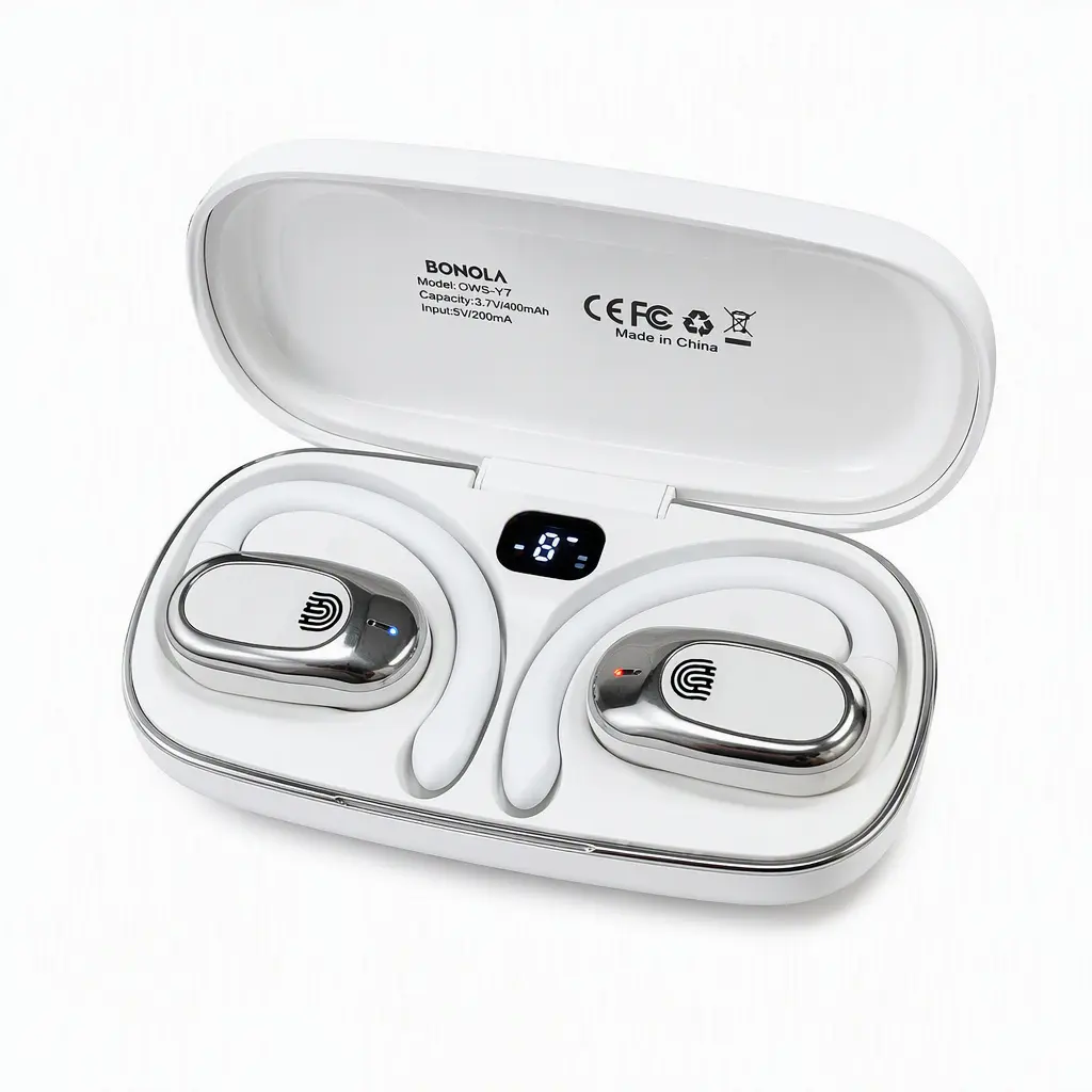 OWS-Y7-W Bonola OWIS-V7 Wireless Earbuds with Digital Display and Charging Case for Enhanced Audio Experience