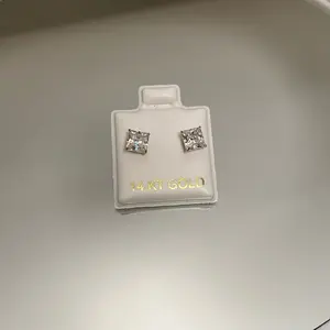 14k Gold Stud Earrings Square Shaped Cubic Zirconia Earrings