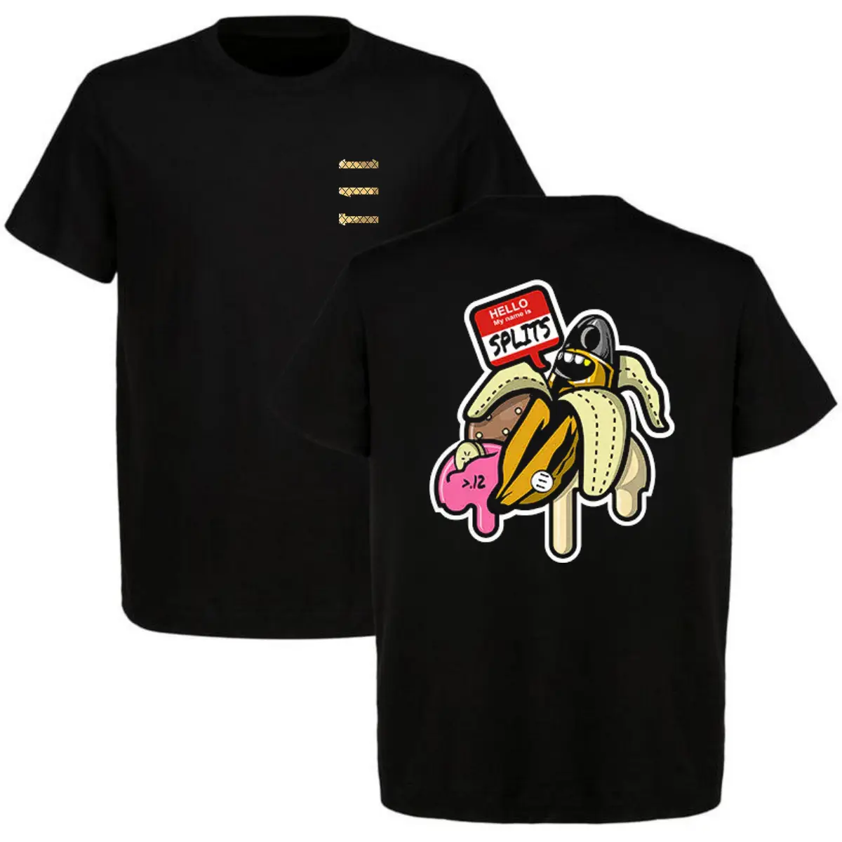 Funny Banana Splits Hello My Name Is Splits Black Graphic T-Shirt Meme Streetwear Humor Viral TikTok Tee Men 2026