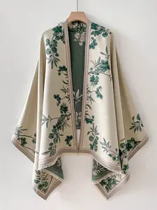 Women's Plant Print Shawl, Soft Warm Shawl, Elegant Warm Thick Scarf, Fashion Accessory for Fall & Winter, Stylish Wrap for Women and Girls