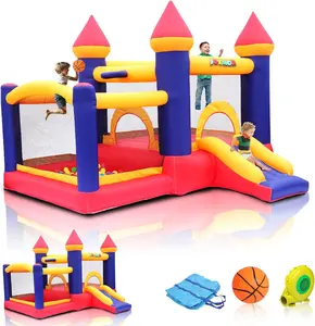 JOYMOR Inflatable Bounce House for Kids with Ball Pit, Inflatable Bouncing Castle Play Center w/Air Blower Pump, Jump'n Slide Bouncer for Indoor and Outdoor