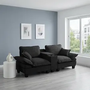 88.1" Modular Sectional Sofa with Storage Console, Gray Chenille Loveseat Couch with Cup Holders & USB Charging Port, 2-Seater Deep Seat Sofa for Living Room, No Assembly Required