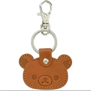 Cute Rilak Korilak Bear Keychain - Brown Leather Key Ring with Silver Hook for Bags and Keys