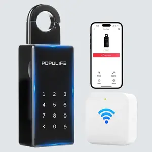 Populife Smart Key Lock Box for Outside, Wifi Lock Box for House Key, Hide a Key Outdoor, Door Handle Wall Mount Smart Digital Lockbox Bluetooth Smart Padlock IP66 Waterproof