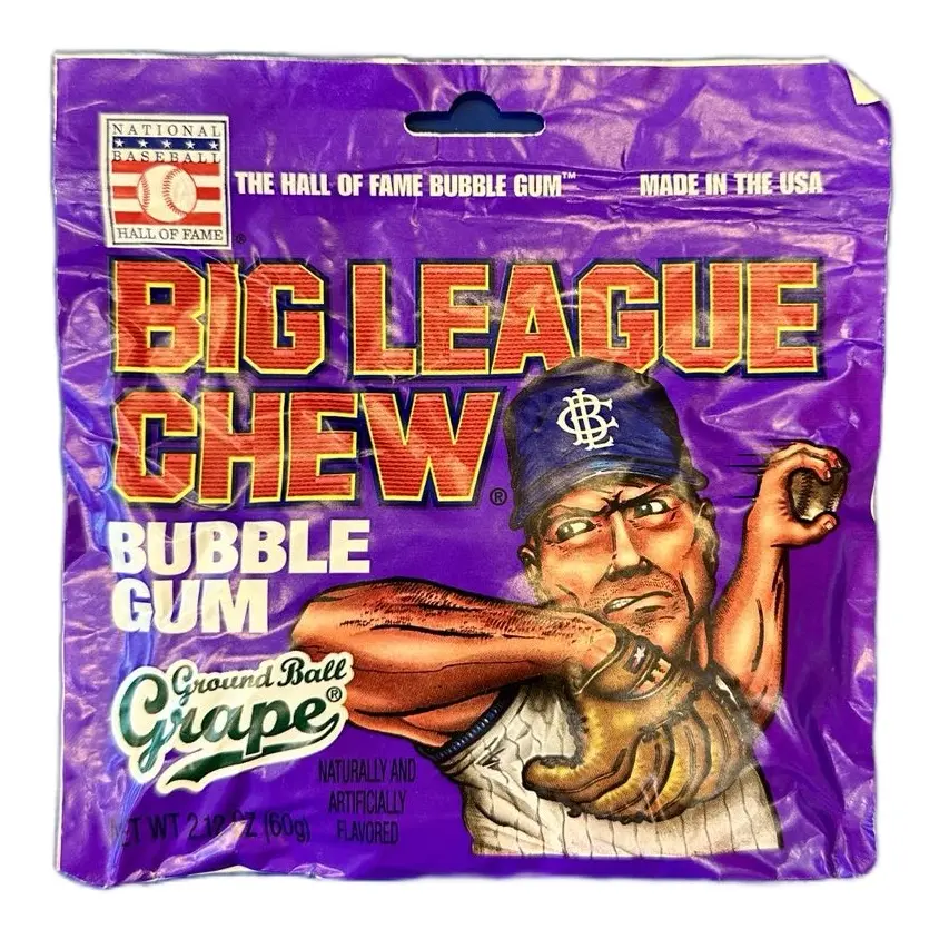 Big League Chew Grape Bubblegum - Gluten-Free, Shredded Texture, Resealable Pouch, Baseball-Inspired, 2.12 oz Bubblegum Flavored Fruity Snack Candy Bag