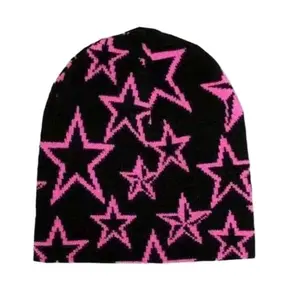 Hot Pink Star Beanie Skater Style Y2K Fashion