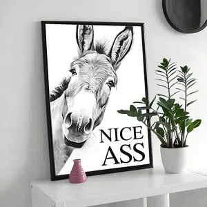Vintage Funny Donkey Decorative Painting, Nice Ass Humorous Poster, Creative Wall Art for Living Room, Bathroom, Bar, Office