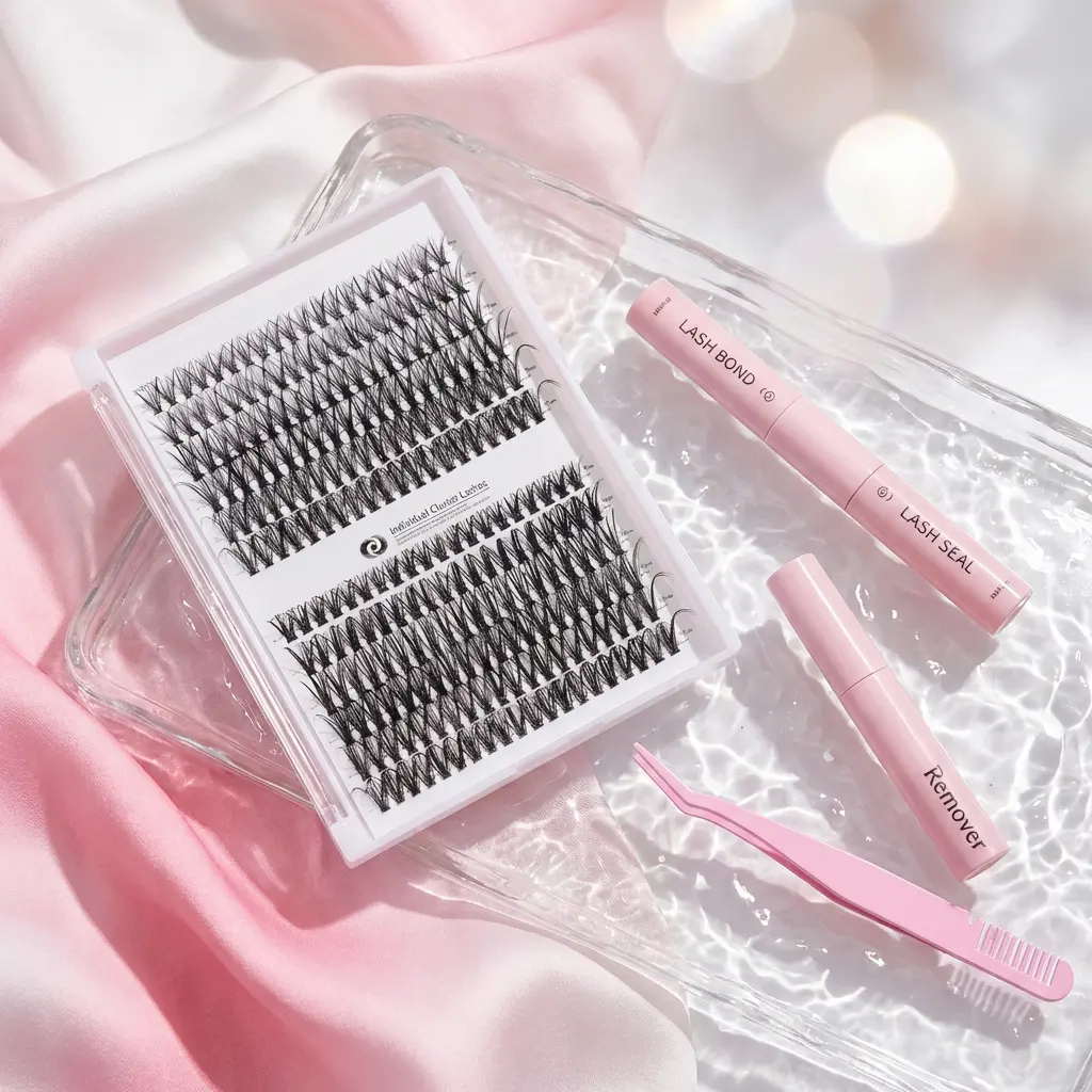 DIY Lash Clusters Kit - Soft Fluffy Long-Lasting Lashes with Glue Remover & Tweezer for Beginners Easy At-Home Application - Eyelash Set