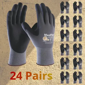 Maxi Flex 24 Pair Work Gloves Ultimate 34874 Foam Nitrile Palm Coated Heavy-Duty Seamless Nylon Grip Gloves for Men