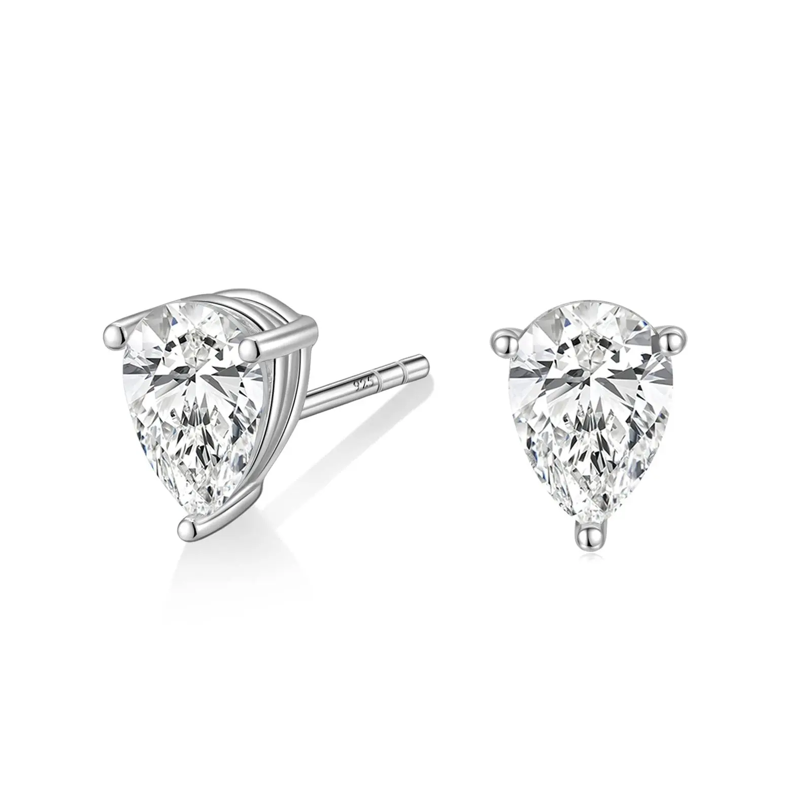 EAMTI 1 Carat*2 Teardrop Cut 925 Sterling Silver Cubic Zirconia Stud Earrings for Women CZ Stud Small Cute Earrings Hypoallergenic