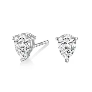 EAMTI 1 Carat*2 Teardrop Cut 925 Sterling Silver Cubic Zirconia Stud Earrings for Women CZ Stud Small Cute Earrings Hypoallergenic