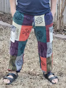 Unisex Multicolor Stonewashed Handmade Hippie Patchwork Durable Non Acidic Hippie Cotton Trouser