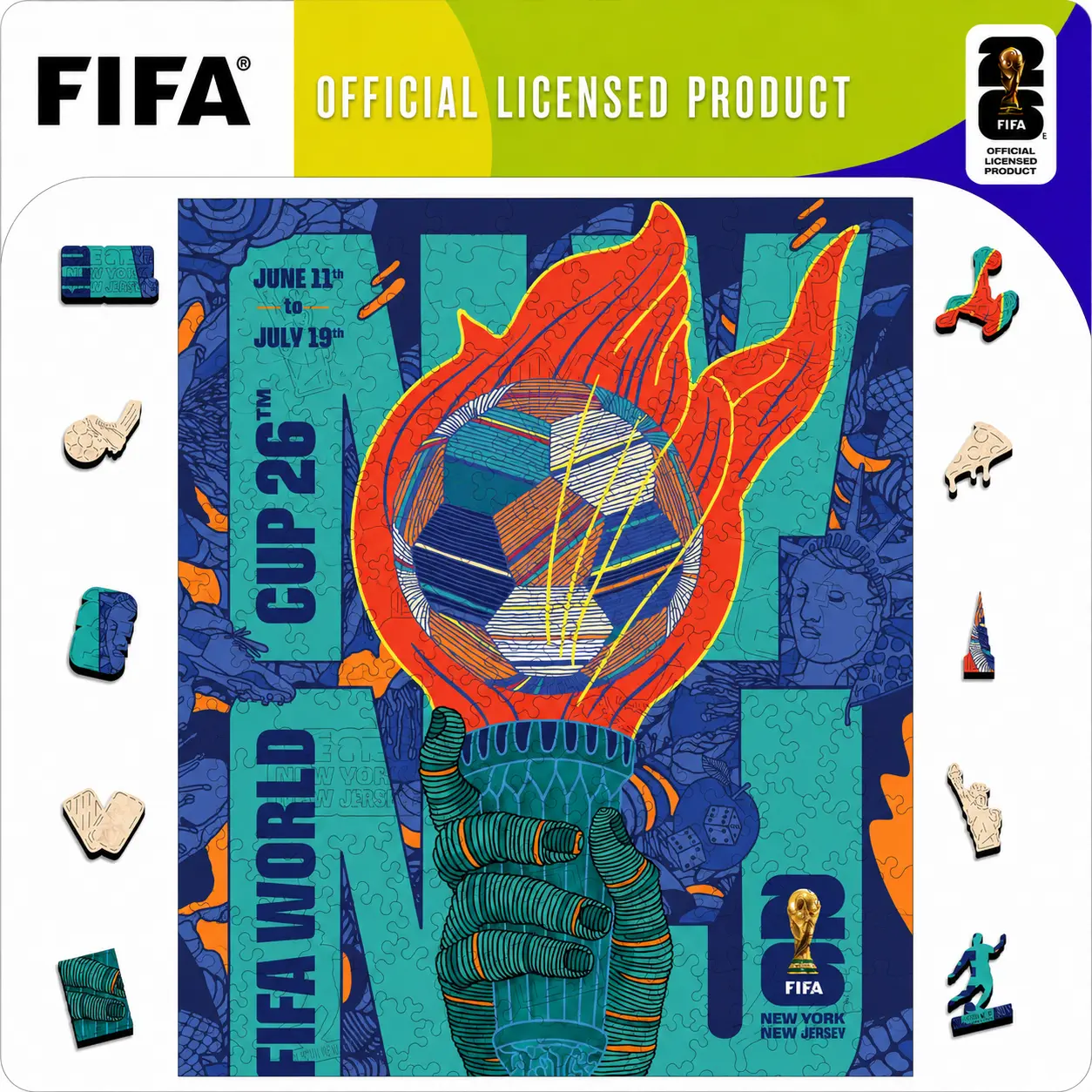 FIFA World Cup 2026 Host City Poster Wooden Puzzle for Adults, 200 Pieces Irregular Shape Puzzle, 5MM Thick, Creative Collectible Gift for Fans, Officially Licensed Product, 9.3 x 11.8 in campingessentials