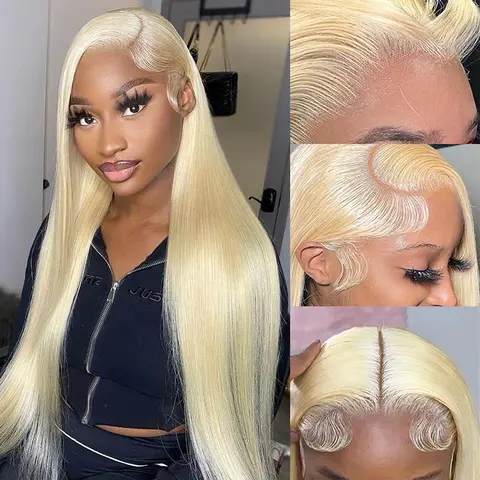 Semuer 613 Blonde Lace Frontal  Wig with Drawstring 200% Density Straight Frontal Human Hair Wigs Pre Plucked Natural Hair Line With Pre Cut Lace