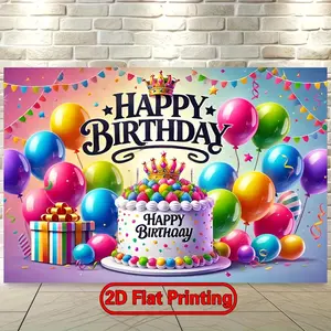 2D FLAT Printing Banner, 1pc Happy Birthday Tia with Balloons And Cake Polyester Fabric Wall Covering, Background Cloth for Living Room, Bedroom, Office, and Outdoor Decor, Ideal for Parties and Holiday Gifts, 2