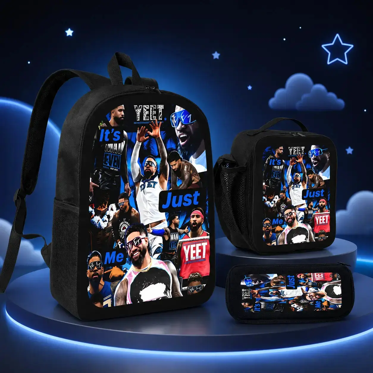 YEET Style 3PCS Backpack Set, Large Capacity Backpack with Lunch Bag & Pencil Case, Lightweight Everyday Travel Daypack