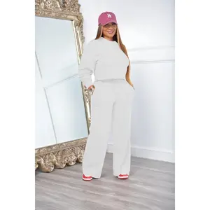 Women's 2 Piece Outfits Sweatsuit Set Long Sleeve Crop Top Drawstring Wide Leg Pants with Pockets Tracksuits Casual Set