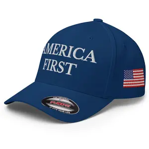 RIVEMUG FX America First Embroidered Fitted Hat Curved Bill Mid Crown Closed-Back Structured Cap