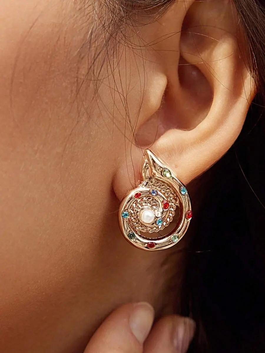 Dolphin Crystal Rhinestone & Faux Pearl Elegant Minimalist Casual Earrings