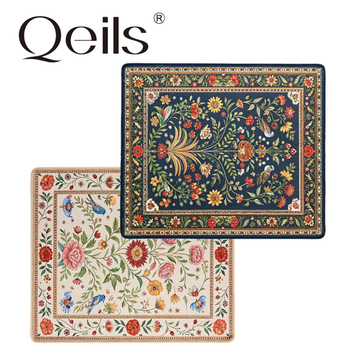Qeils Super Absorbent Non-Slip Area Rug 36"x41" | Floral Boho Floor Mat for Pet Training, Kitchen & Bedroom