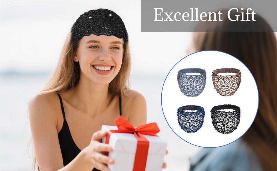 Set of 4 lace headbands for women, wide floral pearl lace elastic headbands, hair accessories for women, fashion, party gift