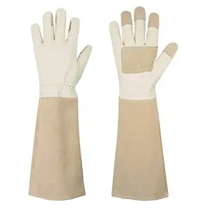 Rose Pruning Gloves for Men & Women, Long Thorn Proof Gardening Gloves, Breathable Pigskin Leather Gauntlet, Best Garden Gifts & Tools for Gardener (Large, Beige)
