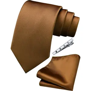 3.15"(8cm) Men's Solid Color Necktie and Pocket Square Tie Clip Wedding Business Sets