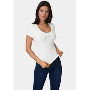 Bebe Logo Short Sleeve Round Neck Rib Top