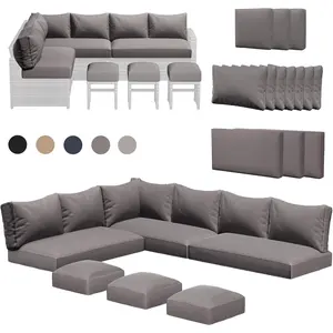 Outdoor Cushions, 4-Inch Memory Foam Patio Furniture Replacement Cushions, Fits 7-Seat Sectional Rattan Conversation Set, Splashproof Covers