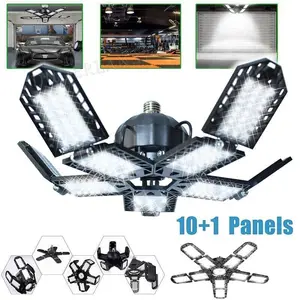 LED Garage Lights, 2Deformable Garage Light, Ceiling LED Shop Lights, E26/E27 Screw In LED Light Garage Lighting with 10+1 Panels Garage Bulb for Basement, Attic, Warehouse