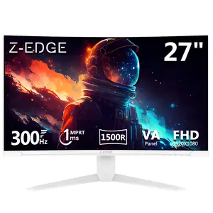 Z-EDGE 27" White Curved Gaming Monitor 300Hz Refresh rate 1ms Response Time Pc monitor FHD AMD FreeSync 1080P Frameless Display Dual DP & HDMI Ports