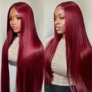 180% Density Straight Human Hair Wigs 13x4 HD Clear Lace Front Wigs Wine Red Burgundy 99J Human Hair Straight Hair Pre-Plucked Baby Hair Human Hair Wigs Natural Hairline HD Clear Lace Front Wigs Pre-Plucked Front Wigs Halloween Christmas Holiday Gifts