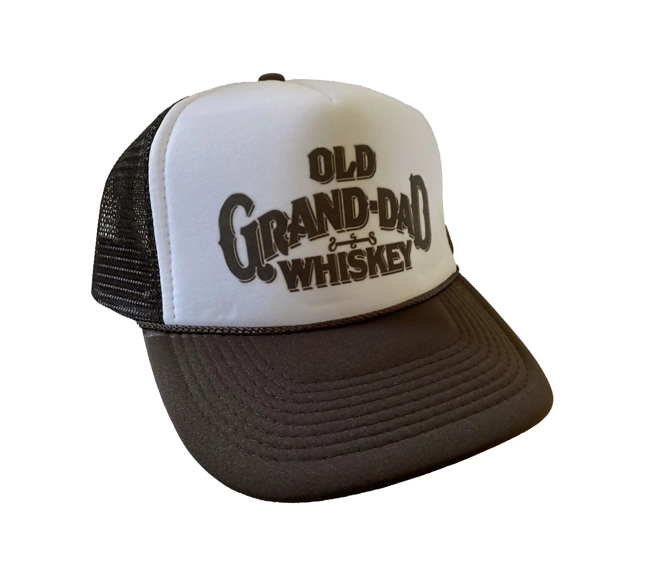 Old Grand-Dad Whiskey Trucker Hat Retro 80's Vintage Style Trendy Brown Party Drinking Bar Tailgate Boating Race Day Mesh Foam Adjustable Snapback Trucker Cap