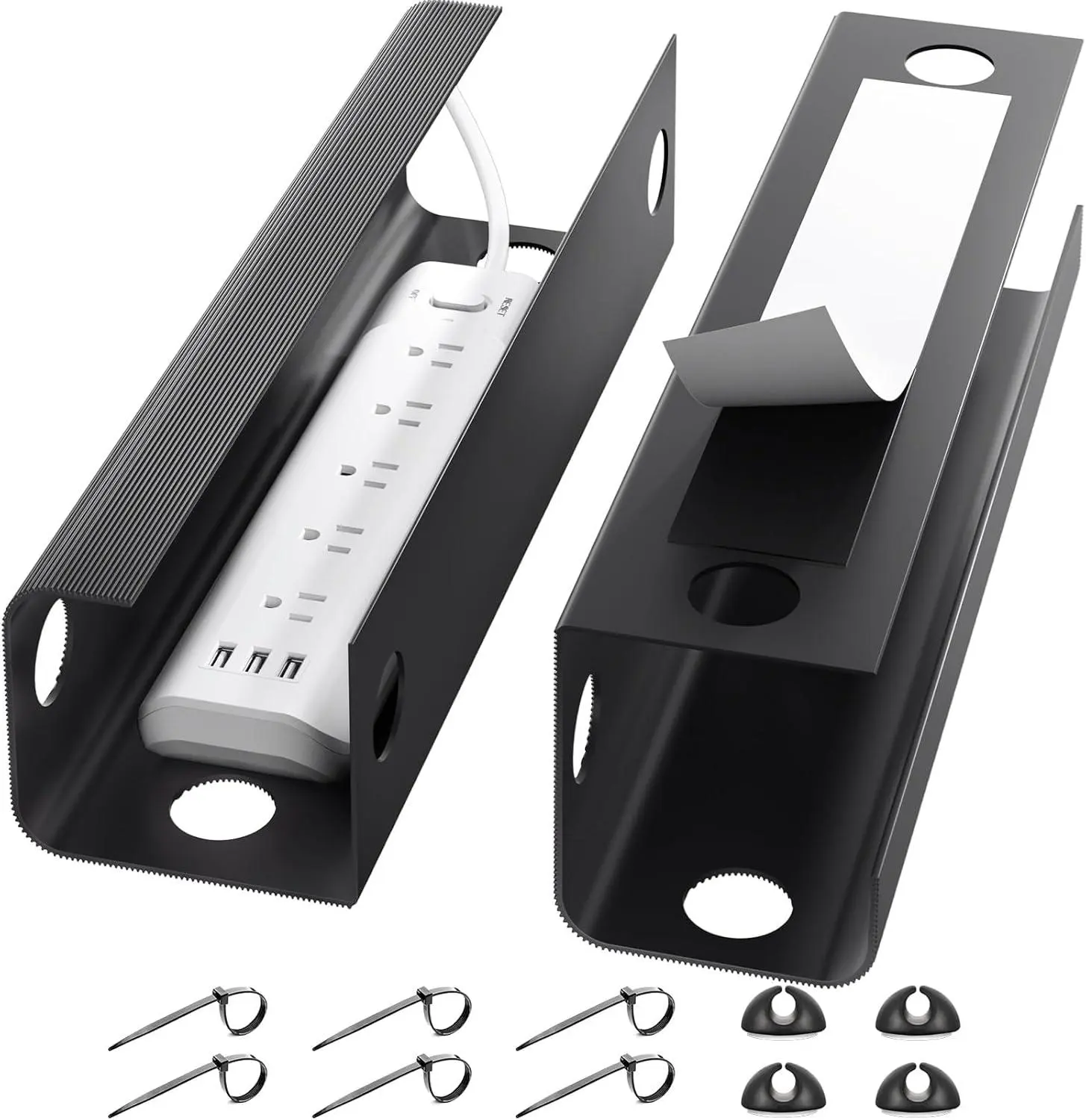 Yecaye 2 Pack Cable Management under Desk, 31.5 in under Desk Cable Management Tray,Cord Hider,Cord Organizer, No Screw Wire Management for Office and Home, Black