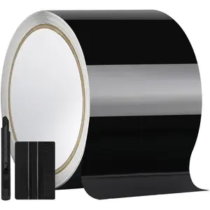 4IN X 30FT Gloss Black Wrap for Chrome Window Trim, Car Door Sill Protector With Air Channel, Including Tool Kit