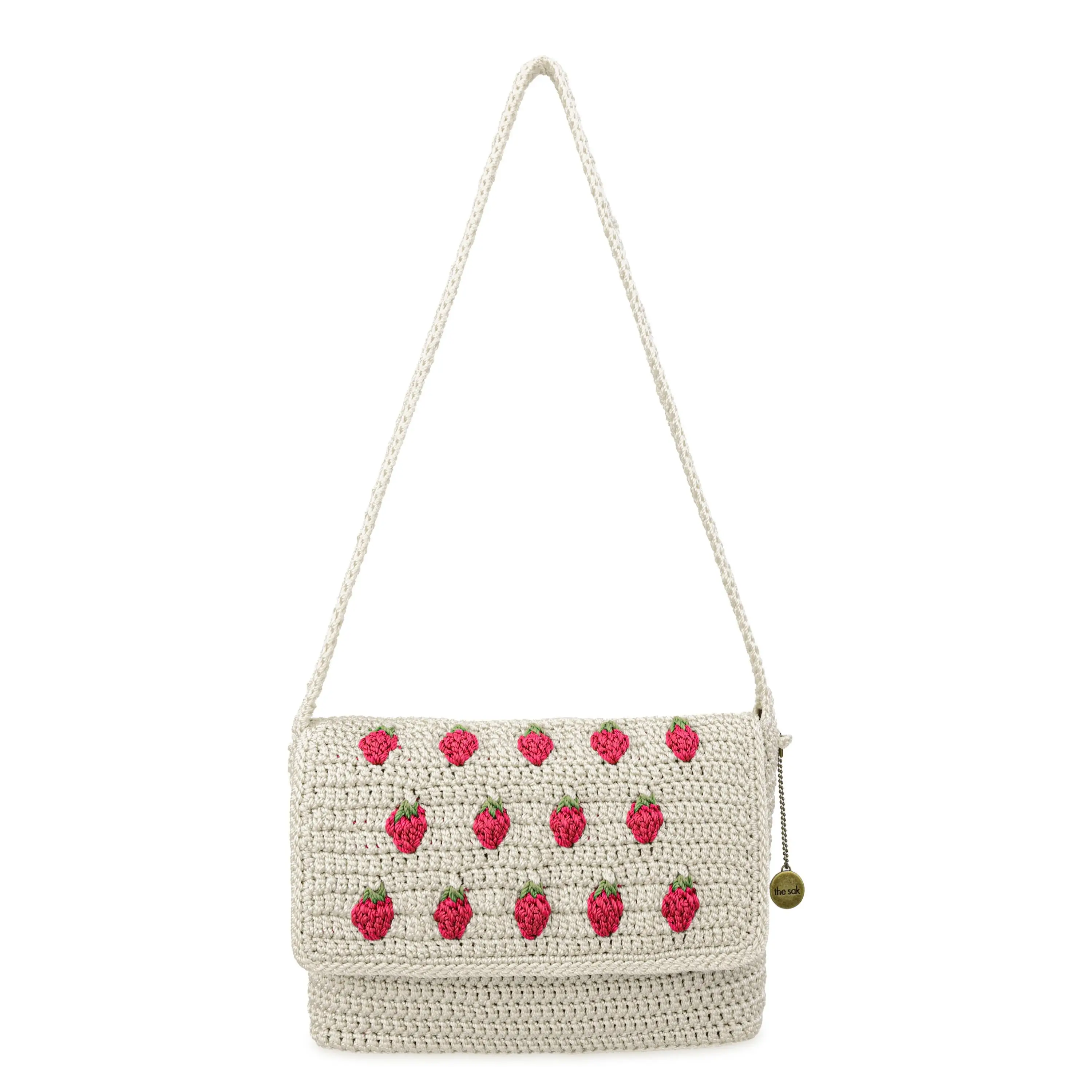Marlow Flap Shoulder Bag - Hand Crochet - Natural Strawberries