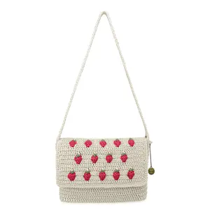 Marlow Flap Shoulder Bag - Hand Crochet - Natural Strawberries