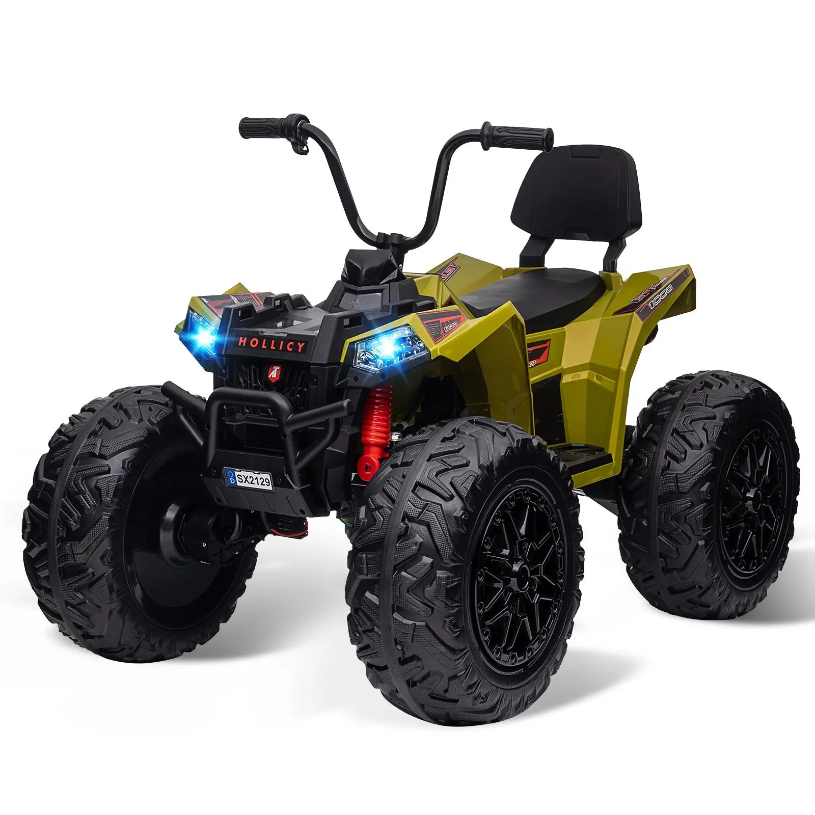 GAOMON 24V 4WD Kids Electric ATV Ride-On Quad Vehicle with Dual Motors, Large Battery, Bluetooth Music, LED Lights, Full Metal Suspension & Frame, EVA Rubber Tires, Adjustable Seatbelt, Backrest for Outdoor Play